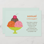 Einladung von Eiskrem Sundae zum Geburtstag (blau) (Vorne/Hinten)