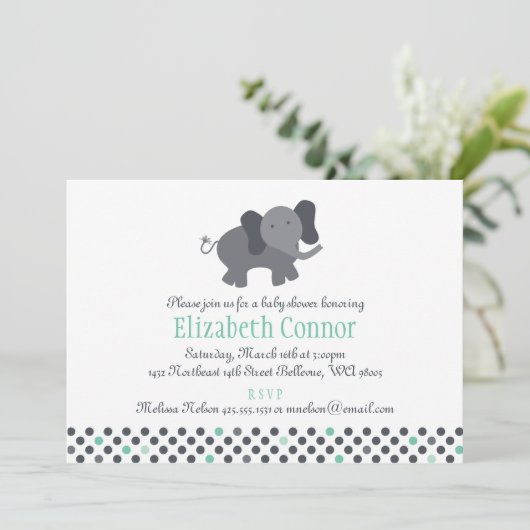 Einladung von Elefanten (Geburtstag- oder Babydusc (Stehend Vorderseite)