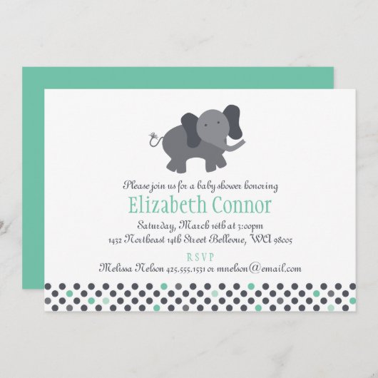 Einladung von Elefanten (Geburtstag- oder Babydusc (Vorne/Hinten)