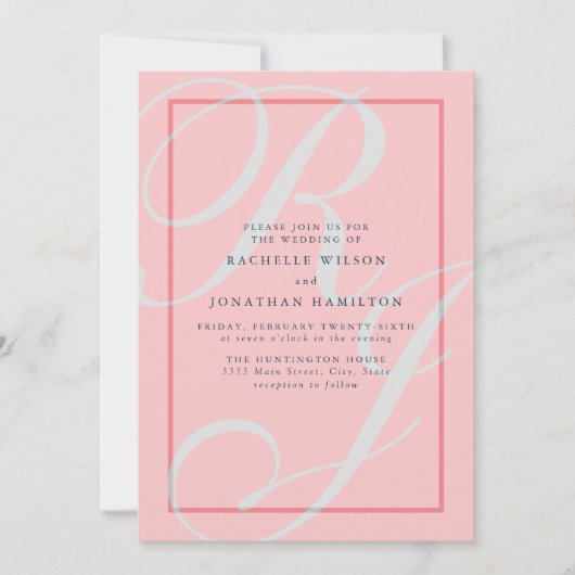 Einladung von Elegant Coral Wedding Monogram (Vorderseite)