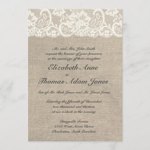 Einladung von Elfenbein und Burlap zur Hochzeit