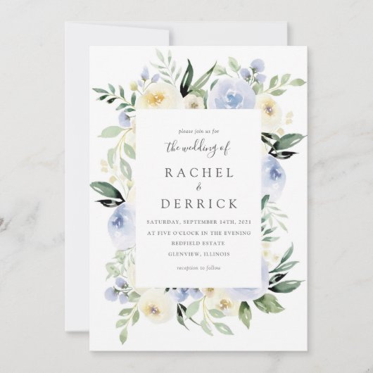 Einladung von Elfenbein und Dusty Blue Hochzeit (Vorderseite)