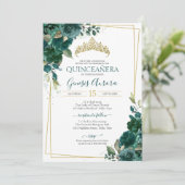 Einladung von Emerald Green Floral von Quinceañera (Stehend Vorderseite)