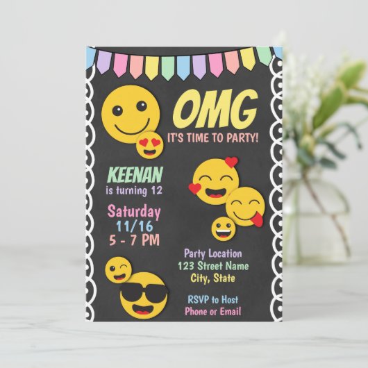 Einladung von Emoji Birthday (Stehend Vorderseite)
