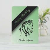 Einladung von Equine Birthday Party Green (Stehend Vorderseite)