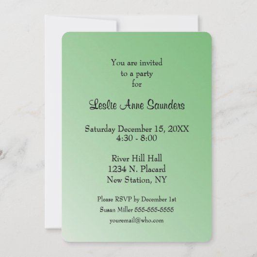 Einladung von Equine Birthday Party Green (Rückseite)