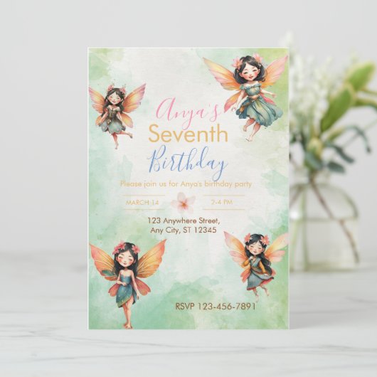 Einladung von Fairy Birthday (Stehend Vorderseite)