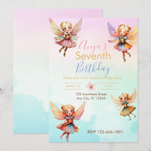 Einladung von Fairy Birthday (Vorne/Hinten)