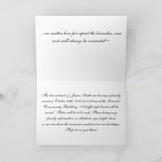 Einladung von Family Tree Wiedersehen (Innenseite)