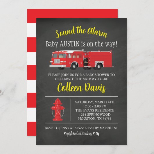 Einladung von Feuerwehrwagen Babydusche (Vorne/Hinten)