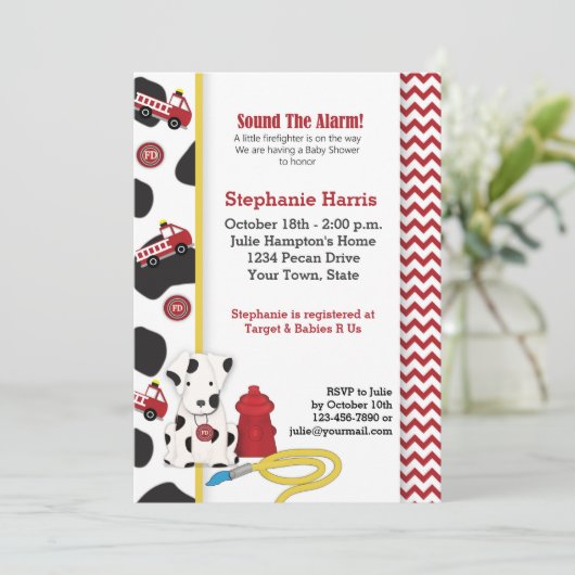 Einladung von Fireman Baby Dusche (Stehend Vorderseite)