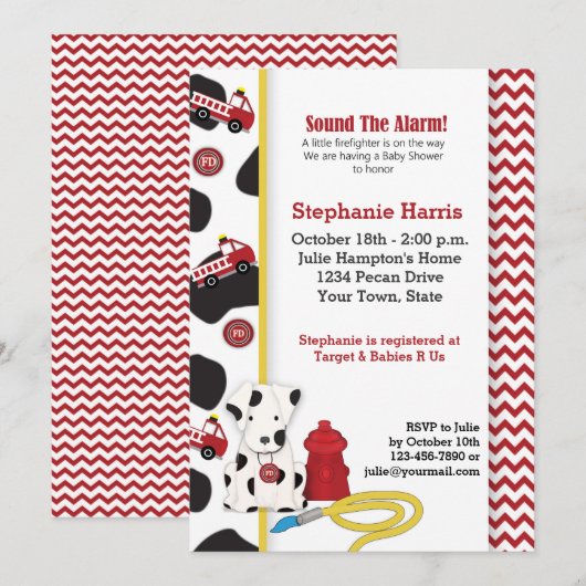 Einladung von Fireman Baby Dusche (Vorne/Hinten)