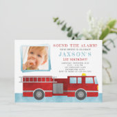 Einladung von Fireruck Birthday Party Foto (Stehend Vorderseite)
