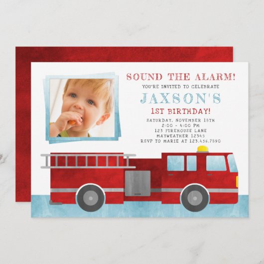 Einladung von Fireruck Birthday Party Foto (Vorne/Hinten)