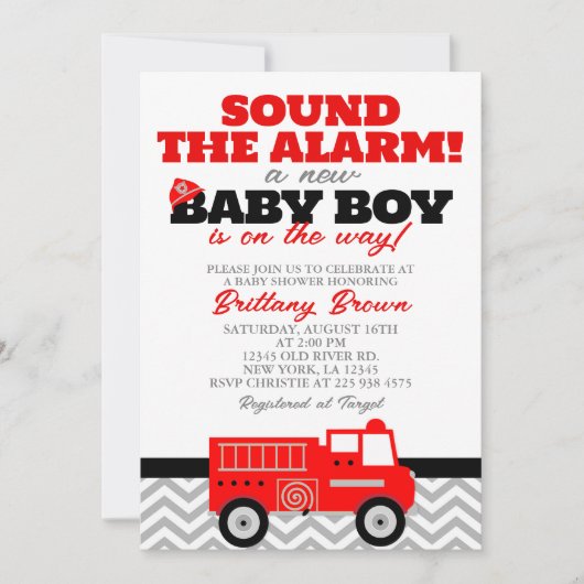 Einladung von Fireruck Boy Baby Shower (Vorderseite)