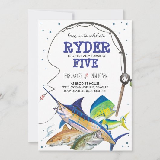 Einladung von Fischen zum Geburtstag (Vorderseite)