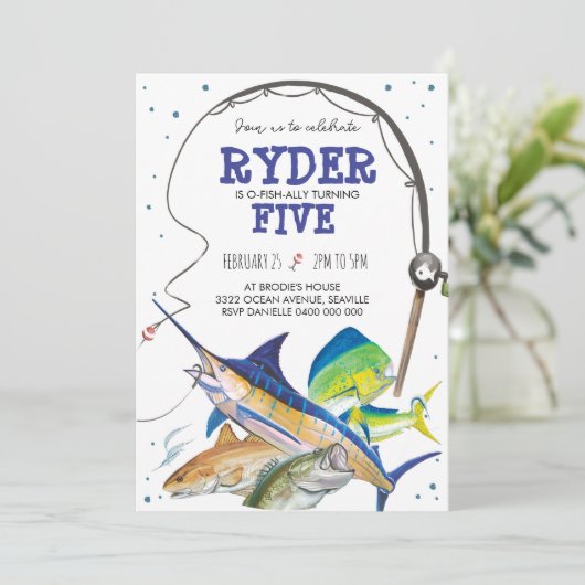 Einladung von Fischen zum Geburtstag (Stehend Vorderseite)