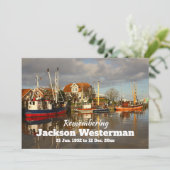 Einladung von Fischerbooten im Hafen (Stehend Vorderseite)