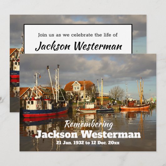 Einladung von Fischerbooten im Hafen (Vorne/Hinten)