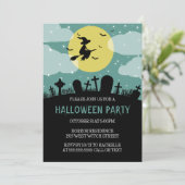 Einladung von fliegenden Hexen-Halloween-Partys (Stehend Vorderseite)