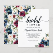 Einladung von Floral Brautparty Navy Blue Burgundy (Vorne/Hinten)