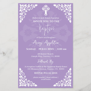 Einladung von Floral Cross Taufen Lilac Flyer