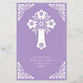 Einladung von Floral Cross Taufen Lilac Flyer (Hinten)
