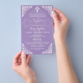 Einladung von Floral Cross Taufen Lilac Flyer (Handgriff)