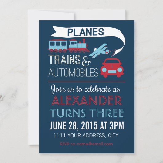 Einladung von Flugzeugen, Zügen und Automobilen (Vorderseite)
