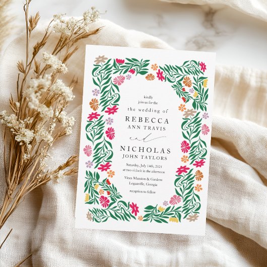 Einladung von Folk Floral Frame Hochzeit