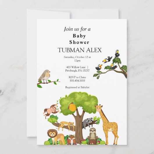 Einladung von Forest Animals Baby Dusche (Vorderseite)