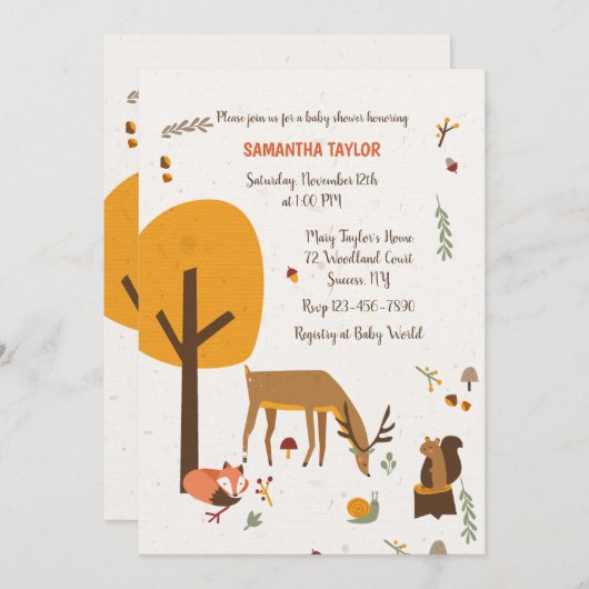 Einladung von Forest Animals Baby Dusche (Vorne/Hinten)