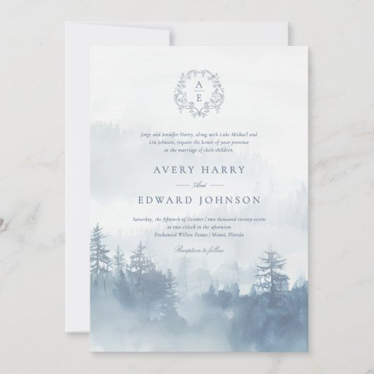 Einladung von Forest Blue Hochzeit (Vorderseite)