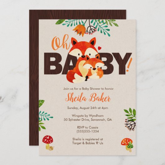 Einladung von Fox Baby Shower - Einladungen von Ba (Vorne/Hinten)