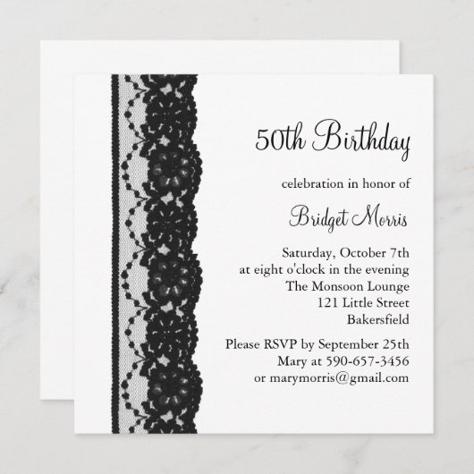 Einladung von Französisch Lace Birthday (weiß) (Vorne/Hinten)