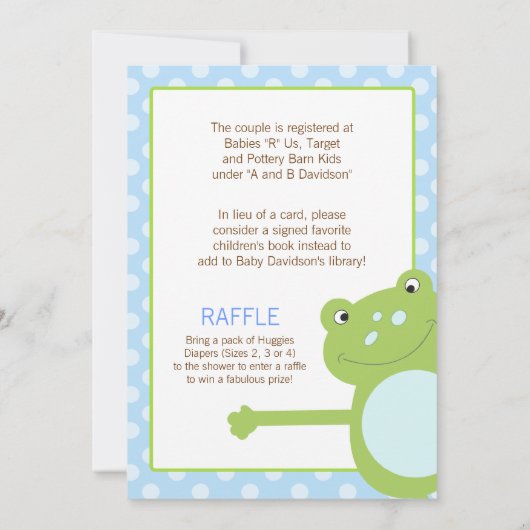 Einladung von Froschdusche mit grünem Leap (blau), (Rückseite)