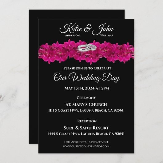 Einladung von Fuchsia Orchideen auf Black- (Vorne/Hinten)