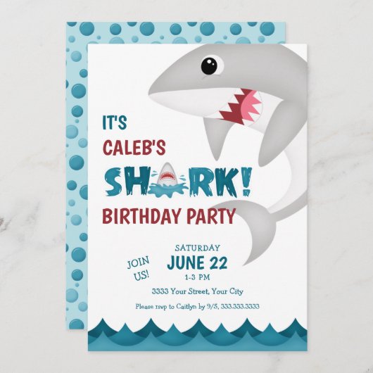 Einladung von Fun Shark Birthday (Vorne/Hinten)