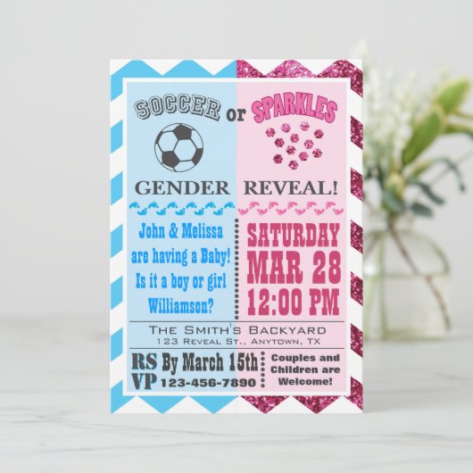 Einladung von Fußball oder Glitzern (Stehend Vorderseite)