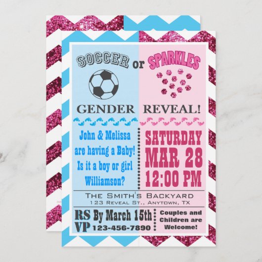 Einladung von Fußball oder Glitzern (Vorne/Hinten)