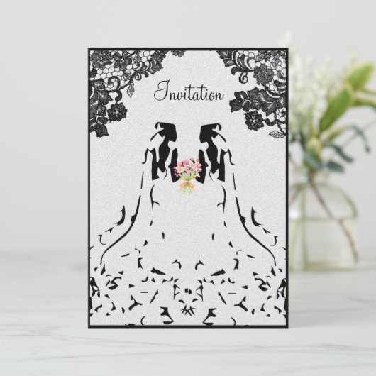 Einladung von Gay Lesbian zur Hochzeit mit zwei Br (Stehend Vorderseite)