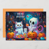 Einladung von Geist und Kätzchen Halloween-Party (Vorne/Hinten)