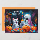 Einladung von Ghost und Kitten Halloween-Party (Vorne/Hinten)