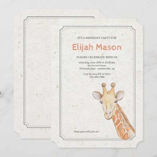 Einladung von Giraffe (Vorne/Hinten)