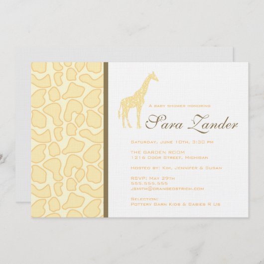 Einladung von Giraffe Baby Dusche (Vorne/Hinten)
