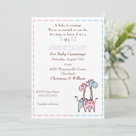 Einladung von Giraffe Gender (Stehend Vorderseite)