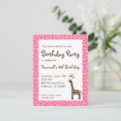 Einladung von Giraffe Wild Geburtstagsparty (Rosa) (Stehend Vorderseite)