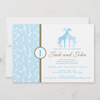 Einladung von Giraffe zum Geburtstag - Twin Boys
