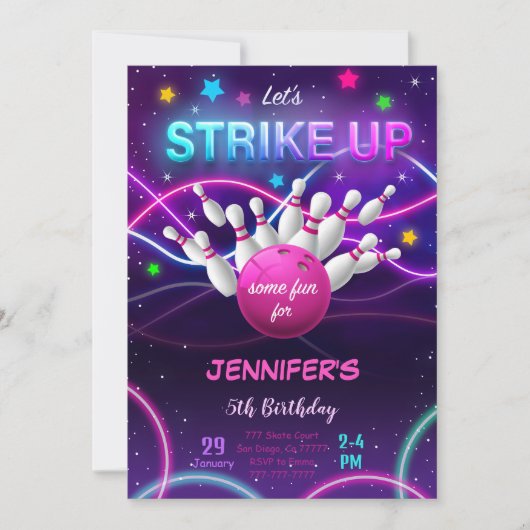 Einladung von Girl Bowling Birthday (Vorderseite)