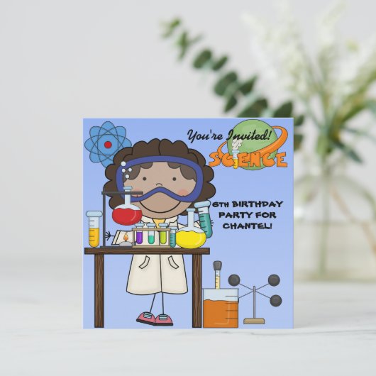 Einladung von Girl Science zum Geburtstag (Stehend Vorderseite)